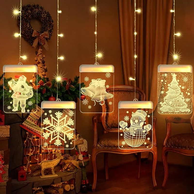 Visita la tienda de BLOOMWIN BLOOMWIN Guirnaldas Cortina Luces USB 1.5m Cadena Luces de Navidad Ventana — Luces Navidad