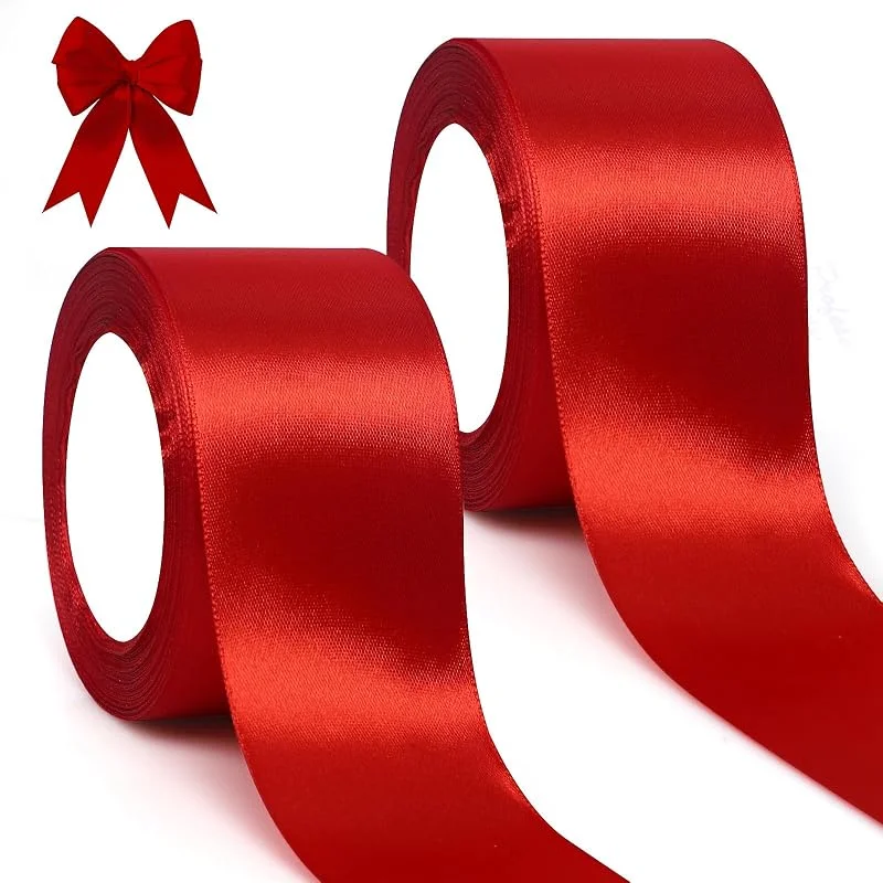 GXFCING Cinta de Satén Roja 50 mm, 46 Metros Cinta de Raso Satén Para el Embalaje de Regalo, Artesanía, Lazo, Ramo, Decoración de Bodas y Navidad (23 m, rollo) — Envoltorio regalo