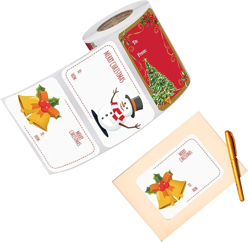Eterspr 250 Piezas Feliz Navidad Pegatinas Rollo, Pegatinas de Navidad, Etiqueta Adhesiva Pegatinas, para Decoración de Fondo de Navidad — Envoltorio regalo