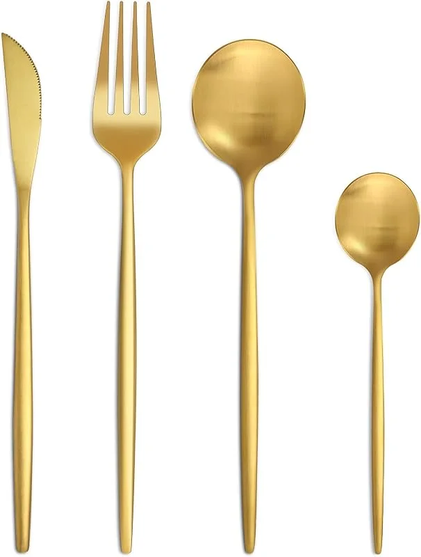 Visita la tienda de Bestdin Bestdin Juego de cubertería para 6 personas, 24 piezas, acero inoxidable, color dorado mate, con cuchillo, tenedor, cuchara, acero inoxidable, apto para lavavajillas. — Adviento y mesa