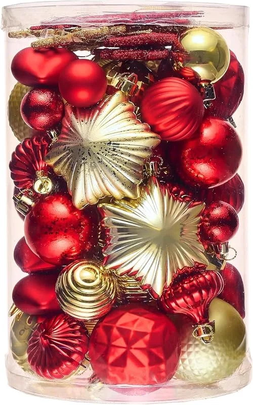 Visita la tienda de Valery Madelyn Valery Madelyn Juego de 60 bolas de Navidad rojas y doradas de 3 a 8 cm, varias bolas de Navidad inastillables para árbol y chimenea — Decoracion Navidad