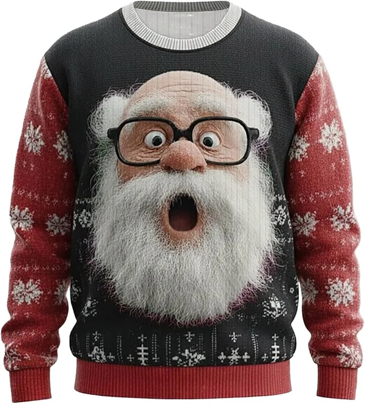PINTUTU Jersey Navidad Hombre Ugly Sudadera De Navidad para Hombre Y Mujer, Sudaderas De Punto Impresión Pere Noel Feo, Cuello Redondo, Jumper Tops Manga Larga, Jersey, Creativo, Divertido Suave — Ropa Navidad