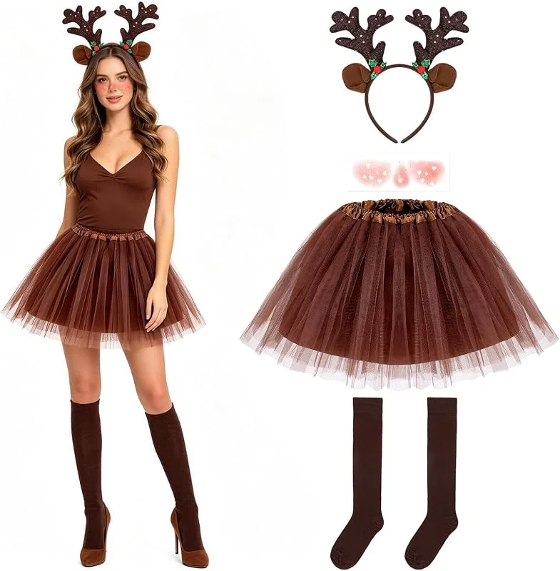 Hifot Disfraz Reno Mujer Falda Tutú Diadema Navidad Halloween Carnaval Animal Cosplay Fiesta — Ropa Navidad