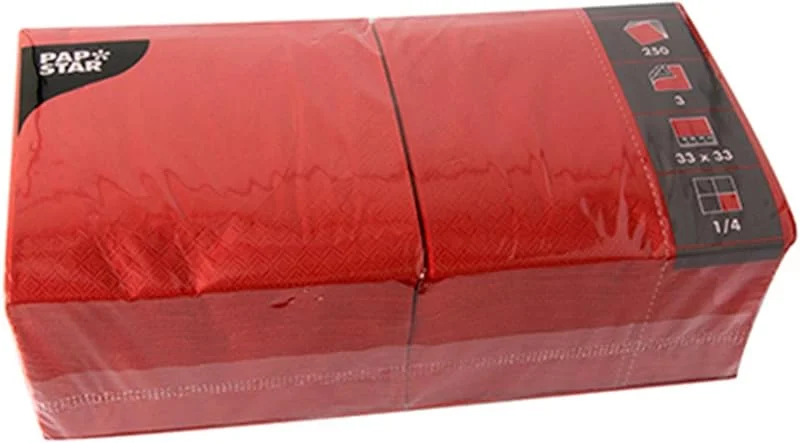 PAPSTAR Pap-Star Servietten 3-lagig 1, 4 Falz Rot 33x33cm 250 St VE=1 — Adviento y mesa