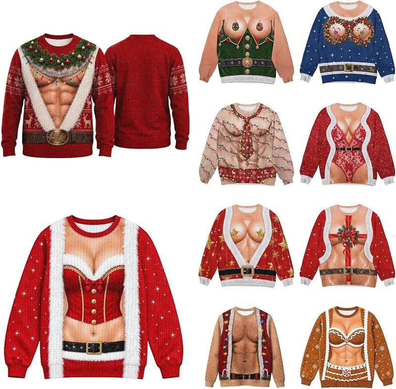 PINTUTU Jersey Navideño para Hombre Estampado 3D Novedoso Estilo Extravagante Sudadera con Capucha Divertida Cómodo — Ropa Navidad