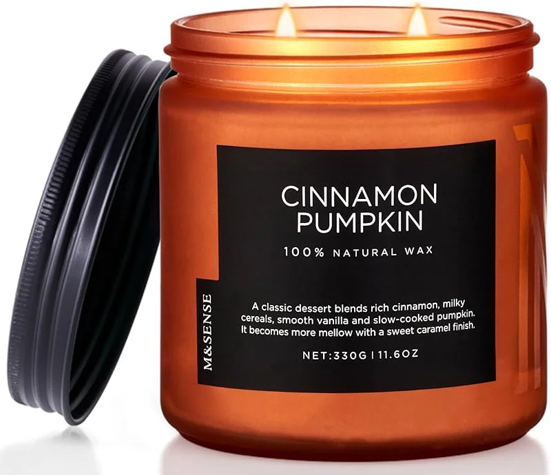 M&SENSE Velas Aromáticas Calabaza y Canela 330g, 70H de Aroma Especiado y Dulce, Velas Perfumadas Cera de Soja Natural, Velas Perfumadas para Decoración Casa y Regalos Originales para Mujer — Cena a la luz de velas