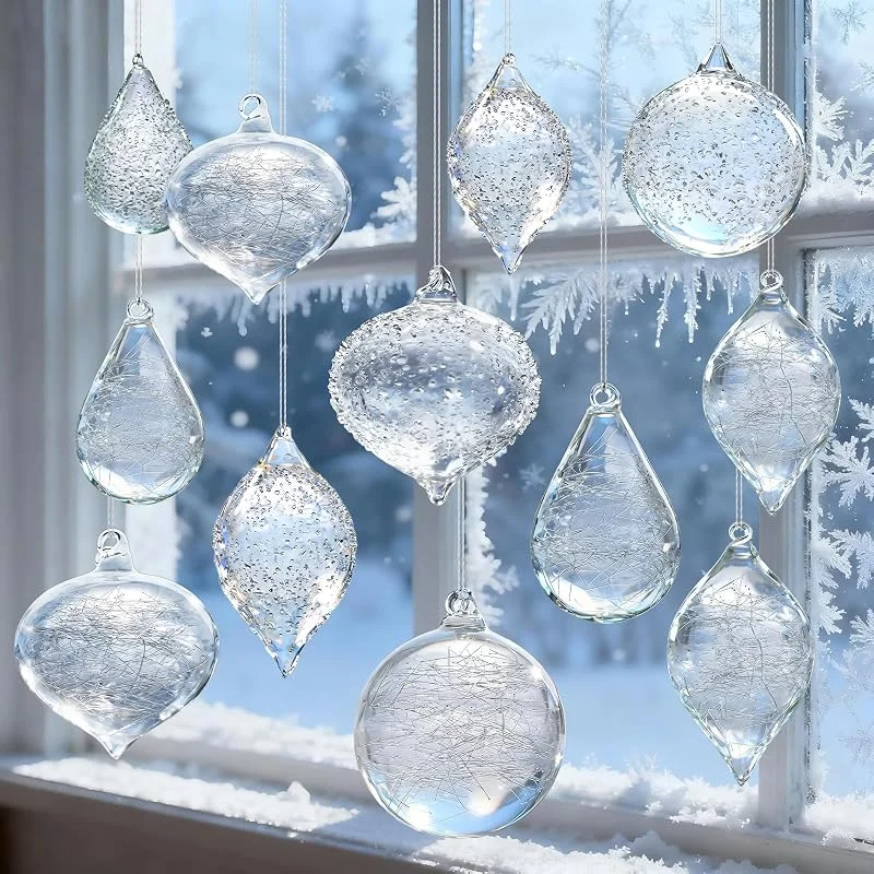 OuMuaMua Adornos de Bola de Cristal de Navidad para árbol, Adornos Colgantes Decorativos Transparentes, 2 Bolas de lágrimas de Navidad, Decoraciones únicas para árbol de Navidad, hogar — Decoracion Navidad