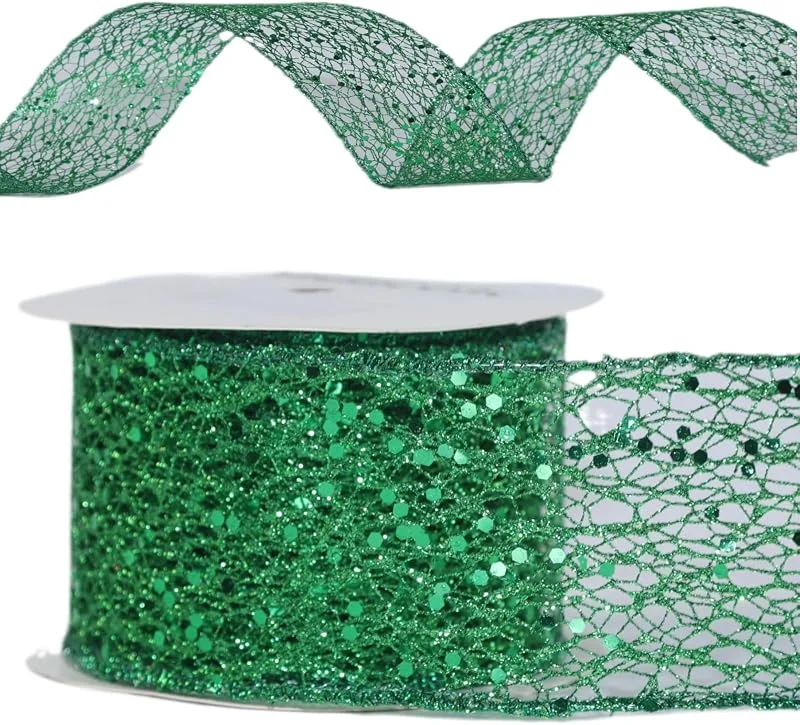 Oridaceae Cinta de Navidad con Alambre, Cinta para Envolver Regalos, 63 mm de Ancho, 9 Metros de Largo, Cintas para DIY Manualidades, Decoración y Fiestas (Verde) — Envoltorio regalo