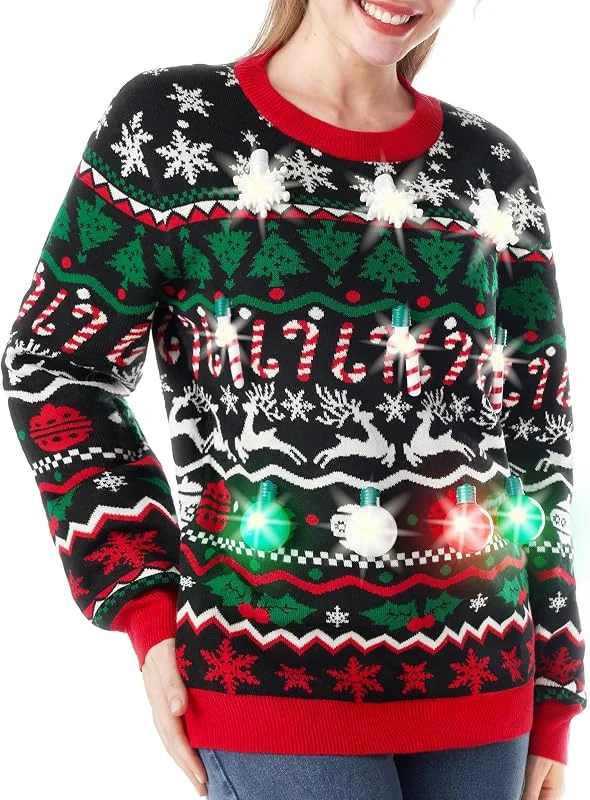 Giggling Getup Suéteres feos de Navidad para mujer, suéter navideño iluminado, divertido suéter feo de Navidad — Ropa Navidad