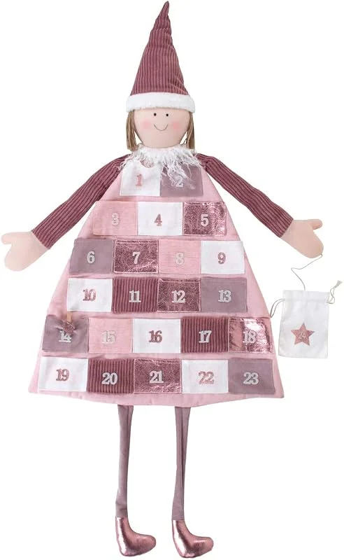 Rayher 46455258 Calendario de Adviento para rellenar con forma de muñeca, en tela de color rosa y blanca, 118x53 cm — Adviento y mesa