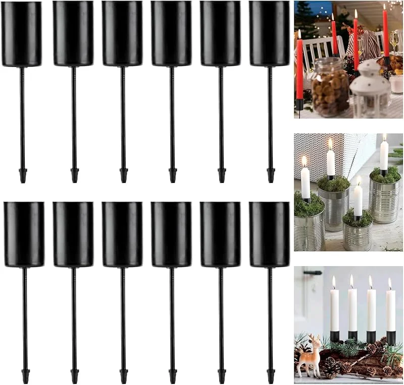 Nizirioo Portavelas para corona de Adviento, soporte para velas, metal, 12 unidades, diseño retro, corona de Adviento con mandril corto, soporte para velas, color negro, para decoración de mesa de Navidad — Cena a la luz de velas