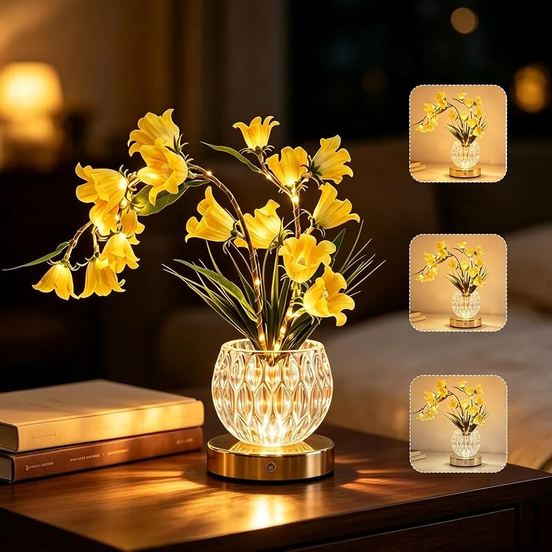 BVI BOOMERVIVI Lámpara de mesa de girasol, 3 colores, lámpara de noche táctil de cristal con florero de intensidad variable, lámpara de escritorio recargable inalámbrica, regalo romántico para mujer mamá — Cena a la luz de velas
