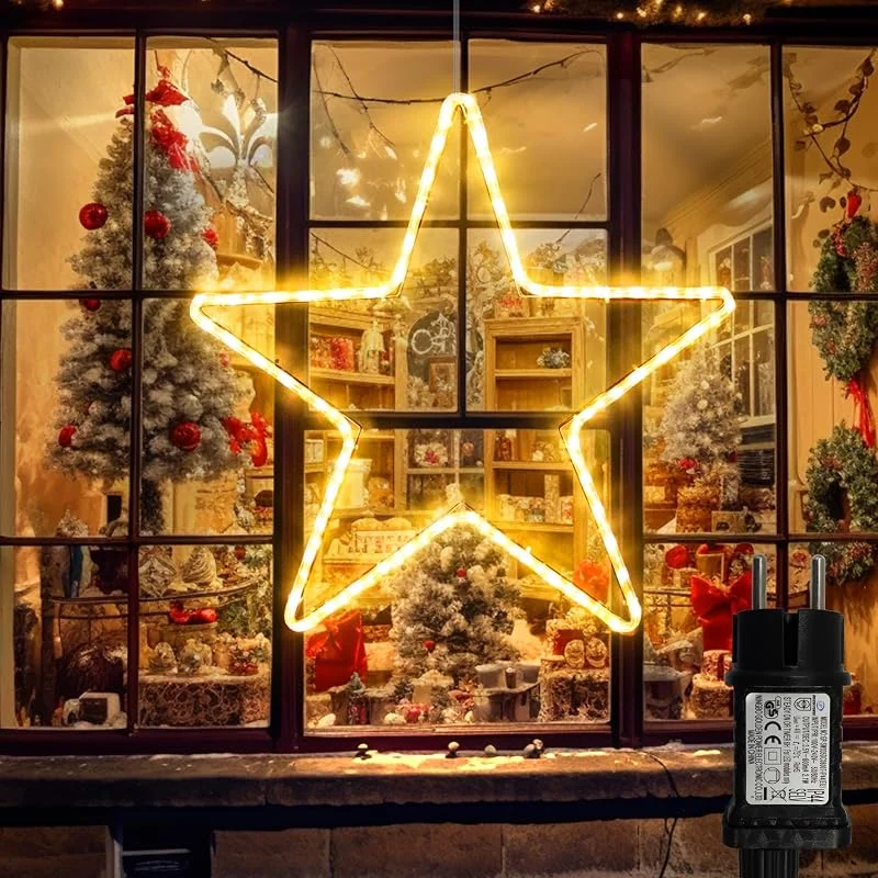 DBFAIRY Luces de estrella de Navidad, 40 LED, iluminación navideña con temporizador, resistente al agua, gran estrella luminosa, decoración para ventana con enchufe para interior y exterior — Decoracion Navidad