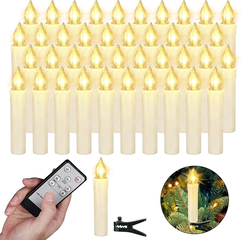 Visita la tienda de ZIYOUDOLI 40 Velas LED para Árbol de Navidad, Inalámbricas Con Temporizador, Parpadeo, Regulables - Decoración para Halloween, Cadena de Luces Sin Cable — Luces Navidad