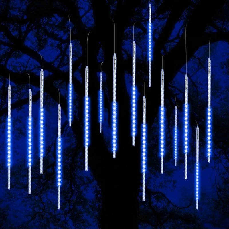 Vikdio Luces de Navidad exterior, luces meteoro 10 tubos 50 cm 540 LED Azul Deco — Luces Navidad