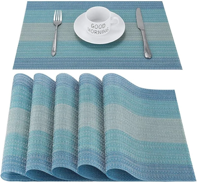 CHAOCHI Manteles Individuales Lavables Desgaste Set de 6 Salvamantele Individuales PVC Resistentes para la Mesa de Comedor de Cocina, Haz la Mesa más Bella(Azul) — Hogar y cocina