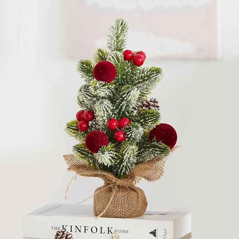 MYELLU Burlap Árbol de Navidad Pequeño con Luces (Red Ornament) — Decoracion Navidad