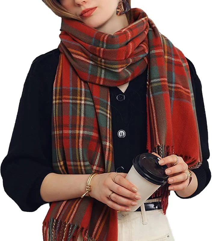 Visita la tienda de Rayson Rayson Bufanda Mujer Invierno Caliente Suave Tartan Chal Longitud Media Engrosado Foulard con Borlas — Ropa Navidad