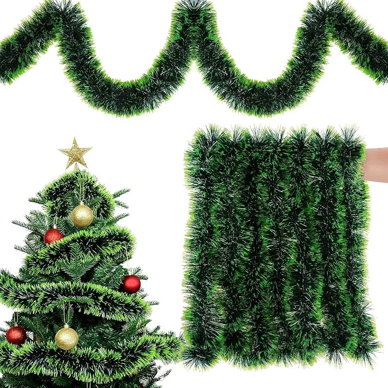 jwogngls 18m Verde Guirnalda Navidad, Espumillon Arbol Navidad Verde, Guirnalda para Escaleras de Plástico, guirnaldas de Abeto Artificial para Decoración Navideña, Corona para Puerta, Alféizar de Ventana — Decoracion Navidad