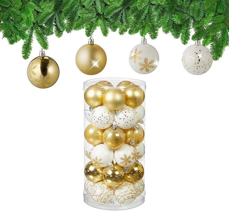 Visita la tienda de Relaxdays Relaxdays Set 30 Bolas Navidad, Decoración Navideña, 6 cm, Brillante, Adornos Árbol, Plástico Irrompible, Dorado, Blanco — Decoracion Navidad