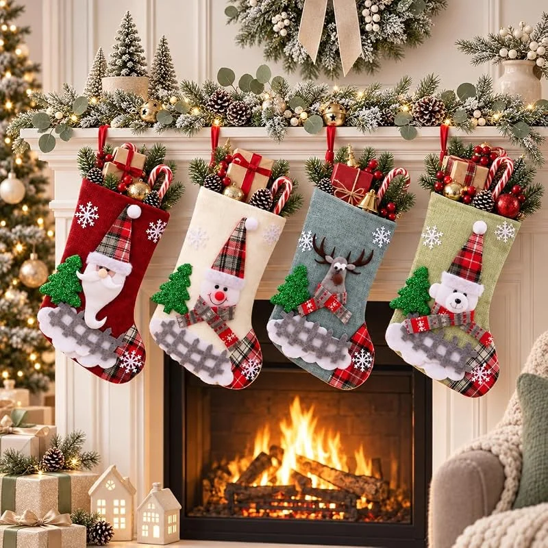 GgiAvbn Juego de 4 botas y medias de Papá Noel, 23 cm, decoración navideña — Decoracion Navidad