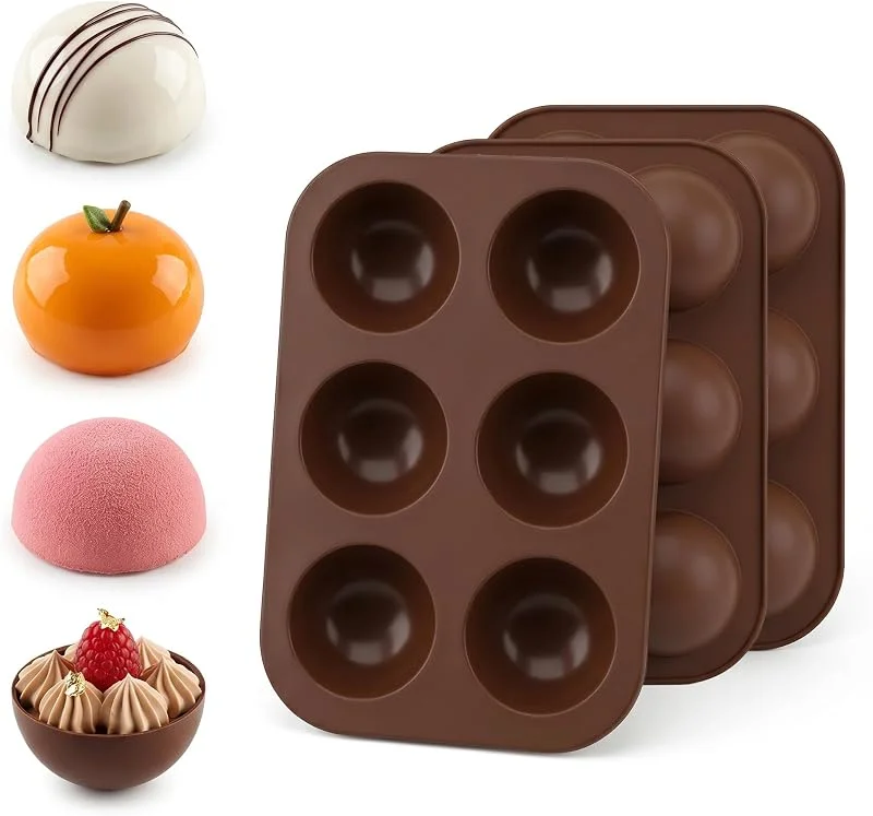 Auravale 3 Piezas Molde Silicona Semiesfera, Ø 5cm 6 Cavidades Moldes de Chocolate de Media Esfera Molde Semiesférico de Silicona para Repostería Bombones Pasteles Gelatina Pudín y Mousse de Cúpula — Hogar y cocina