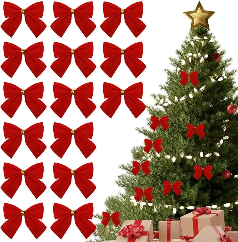 QEEROYO 60 Piezas Lazos de Navidad Rojos, Mini Arcos del Árbol de Navidad, Arcos Navideños, Lazo de Cinta de Árbol de Navidad, para días Festivos, Cumpleaños, Bodas, Fiestas y Celebraciones Navideñas — Envoltorio regalo