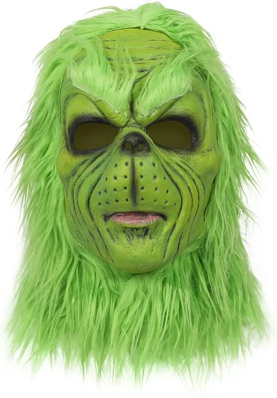 SINSEN 3 máscaras de Navidad Grinch, guantes peludos, sombrero verde, monstruo grande, máscara de látex de cabeza completa, Navidad, Halloween, carnaval, cosplay, accesorios de disfraz para adultos — Ropa Navidad
