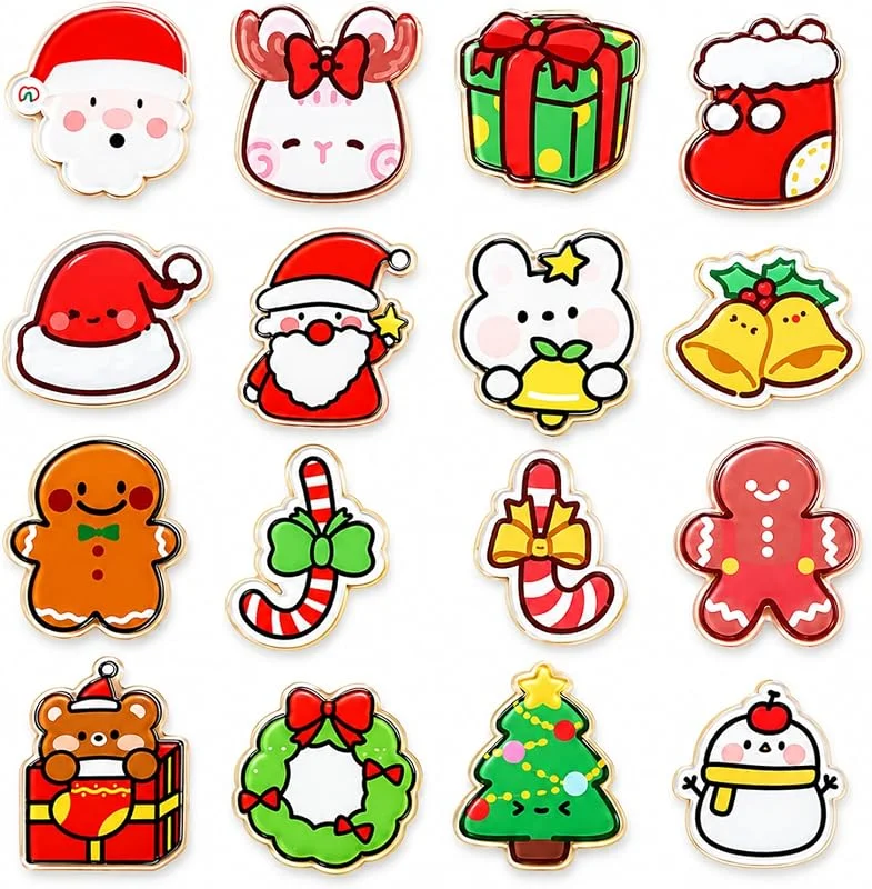 XFSRG 16 Piezas Broches Navideños de Dibujos Animados Pines Papá Noel Reno — Ropa Navidad