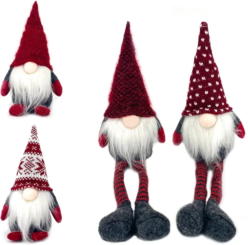 DUJSRZL Gnomos de Navidad de punto de Papá Noel hecho a mano para decoración de mesa de Navidad para interiores, decoración del hogar, decoración de mesa de chimenea (patas largas rojas mixtas) — Adviento y mesa