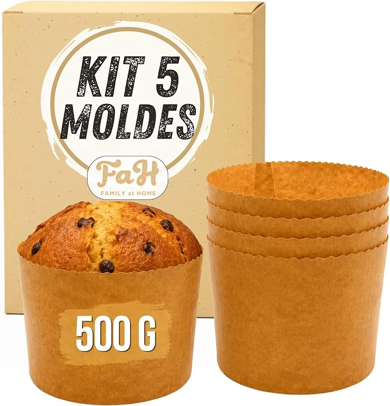 FAH FAMILY AT HOME Molde para Panetón Alto de 500gr, 5 unidades - Pirottini de Papel Profesional de Celulosa Pura Natural, Moldes Resistentes al Calor hasta 200°C — Hogar y cocina