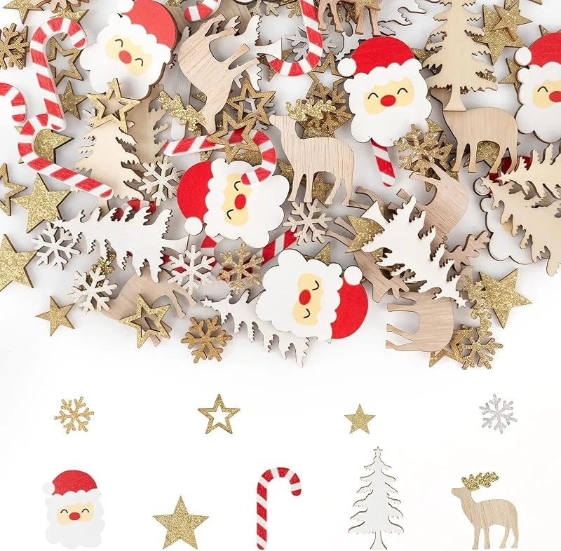 TEUYOE Juego de 108 decoraciones navideñas de madera, decoración de mesa — Adviento y mesa