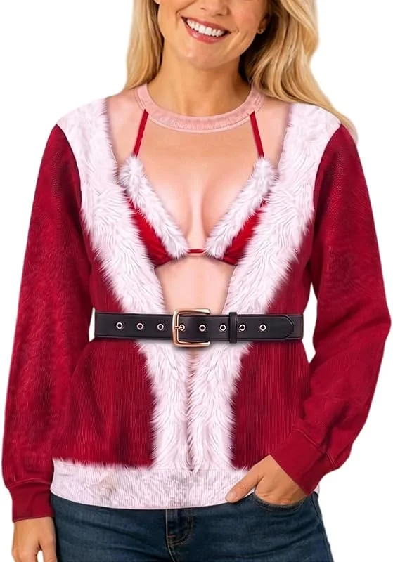 Generic Sudadera de Navidad para mujer, divertida sudadera de Navidad con estampado — Ropa Navidad