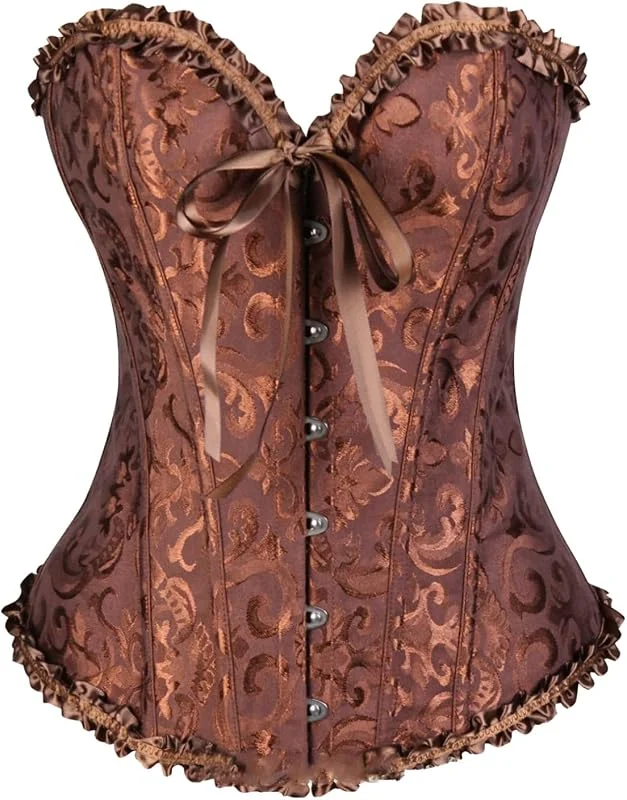 DaPongZhi Corset Mujer Top Palabra de Honor Cuello En V Talla Grande Tops Bustier con Cordones y Huesos de Plástico Goth Medieval Patrón de Bordado Corsé para Halloween Carnava Cosplay Fiesta Outfit — Ropa Navidad