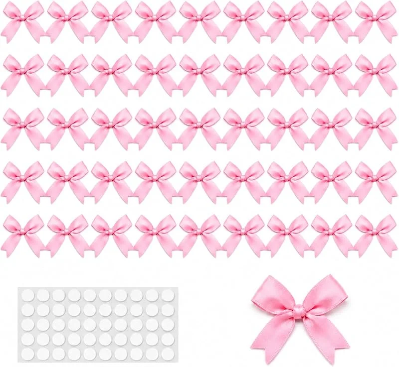 HUAJYAS 50 lazos de cinta de satén rosa con 50 calcomanías de puntos para — Envoltorio regalo