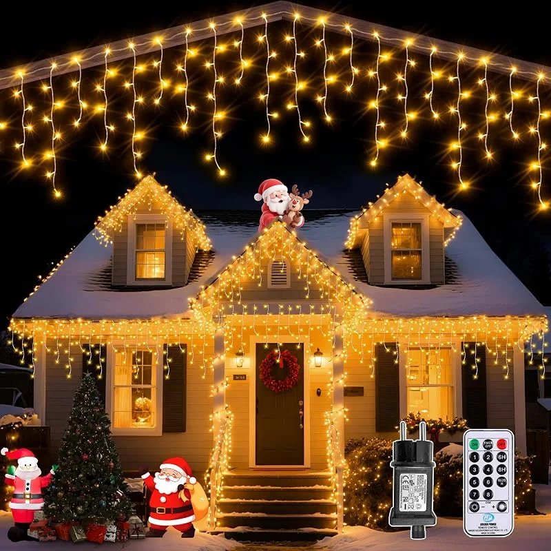 Auriostar Cortina Luces Navidad Exterior, 12.5M 486LED Cadena Luces Exterior, 8 Modos Guirnalda Luces para Exterior, Interio, Decoración Navidad, Casa, Balcon, Habitación, Jardín, Blanco Cálido