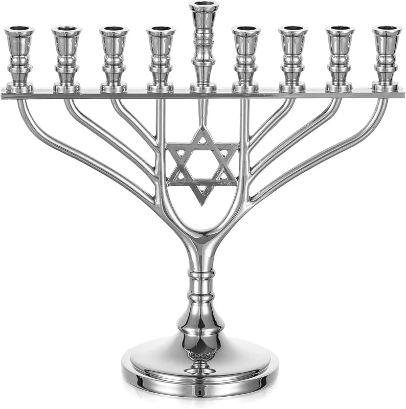 Visita la tienda de Sziqiqi Sziqiqi Hanukkah Menorah 9 Brazos, Estrella de David, 19 cm de Altura — Cena a la luz de velas