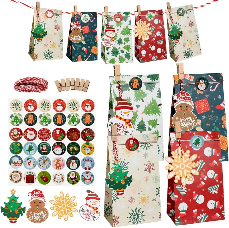 Surflyee 24 Bolsa de Regalo de Papel de Navidad, Bolsa de Fiesta de Navidad — Envoltorio regalo