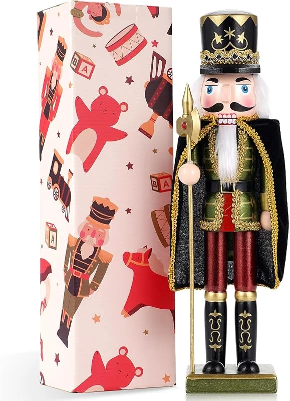 Tpudn Cascanueces de Navidad de 38 cm (12 pulgadas) con capa – Decoración navideña tradicional pintada a mano para mesa, árbol o fiesta – Figura clásica de madera como decoración festiva o pieza de — Decoracion Navidad