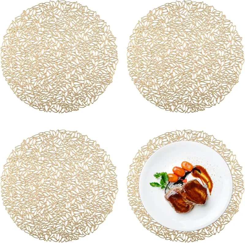 Spldsun Mantel redondo huecos de Oro, PVC, Antideslizante, 38*38cm, 4 Pezzi — Hogar y cocina