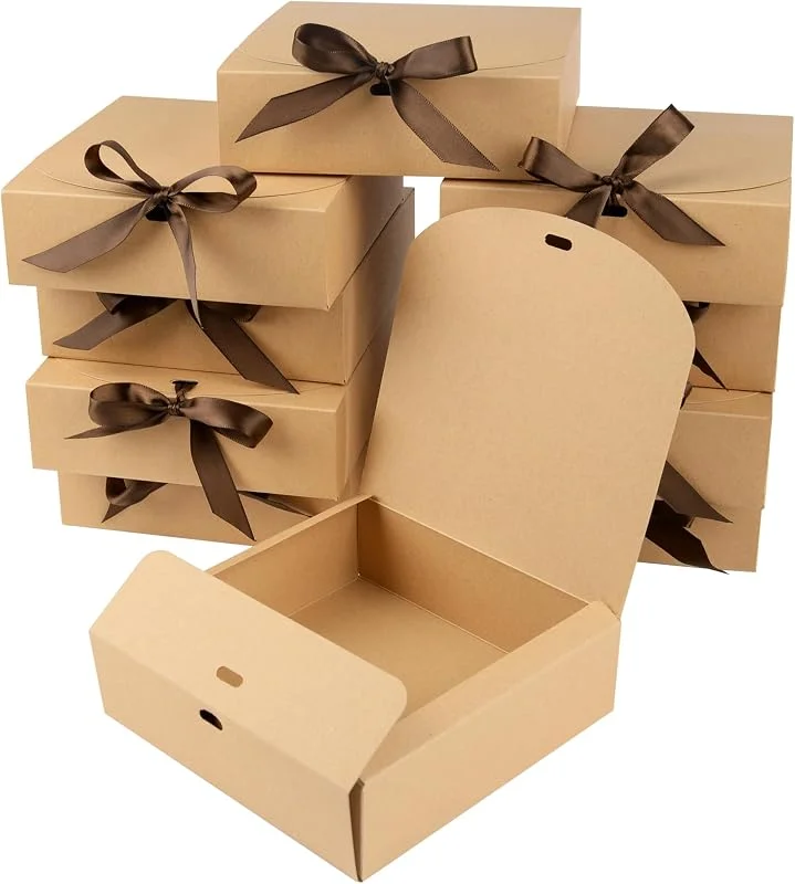 GXFCING Caja de Regalo Kraft, 16 x 16 x 5 cm Plegable Cajas de Regalo con Tapa, Cajas Regalo Carton con Cinta, para Cumpleaños Bodas Navidad CumpleañOs Fiestas Embalaje de Regalos (10 Piezas) — Envoltorio regalo
