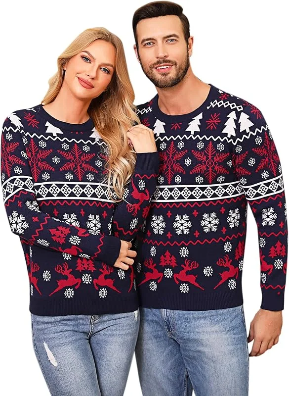 Visita la tienda de Aseniza Aseniza Jersey Navideño para Hombre Mujer Pareja Jersey Navidad Familia de Rojo de Casual Cuello Redondo Clásico, S-XXL — Ropa Navidad