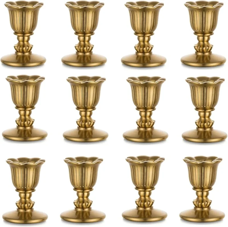 Romadedi Vintage Kerzenständer kerzenhalter Stabkerzen Messing - Romadedi 12er Set kleine Stabkerzenhalter Gold für Retro Antik Tischdeko Hochzeit Wohnzimmer Weihnachten Party Adventskranz Deko — Cena a la luz de velas
