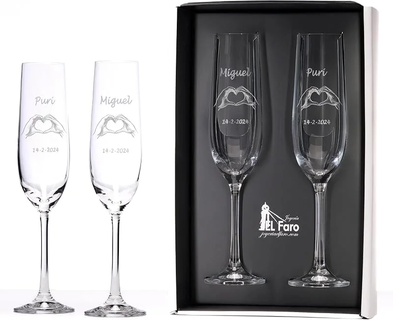 Visita la tienda de JOYERIA EL FARO JOYERIA EL FARO Copas Grabadas para Novios, Manos Corazón — Vino y mesa festiva