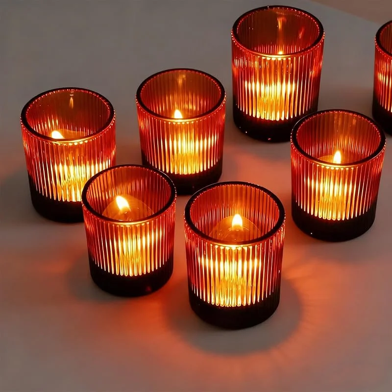 CECOMBINE 12 portavelas de cristal, portavelas de cristal, 5, 5 cm x 6, 5 cm, velas de té transparentes, elegantes vasos para decoración de habitaciones, decoración navideña, decoración del hogar, boda (marrón) — Cena a la luz de velas