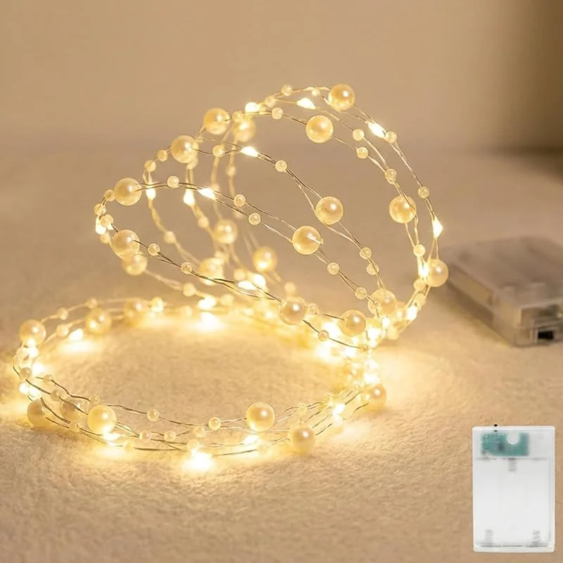 Afaiup Guirnalda de Luces con Perlas 2m 20 LED a Pilas con Temporizador, Luz Blanca Cálida, Uso Interior y Exterior, Decoración para Bodas, Cumpleaños, Navidad, Dormitorio y Salón — Luces Navidad