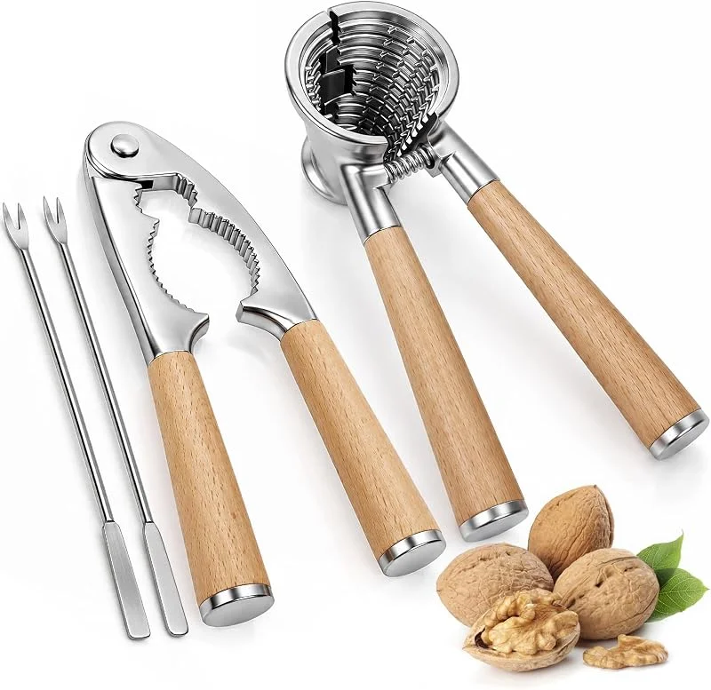 ChromLives Cascanueces con Mango de Madera, 2 Pack Resistente Cascanueces — Decoracion Navidad