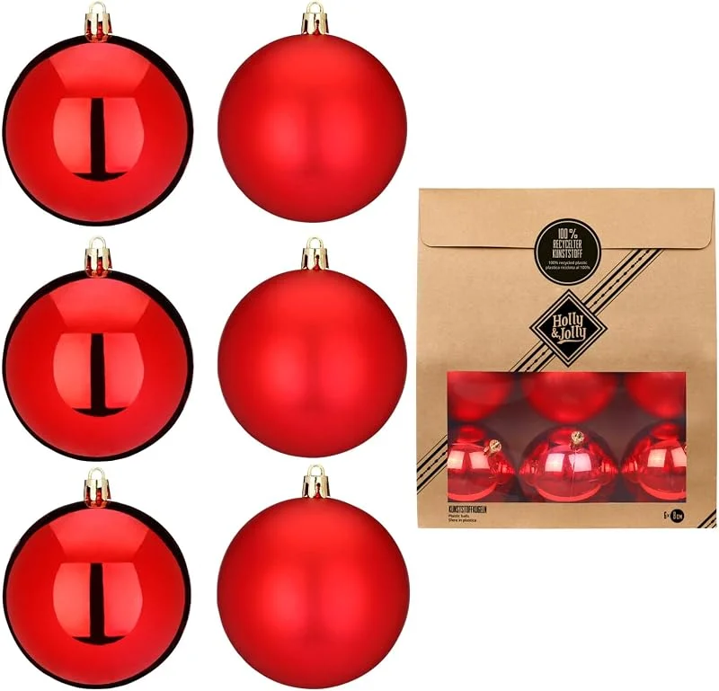 Holly & Jolly - Bolas de Navidad Festive Red, 6 Unidades — Decoracion Navidad