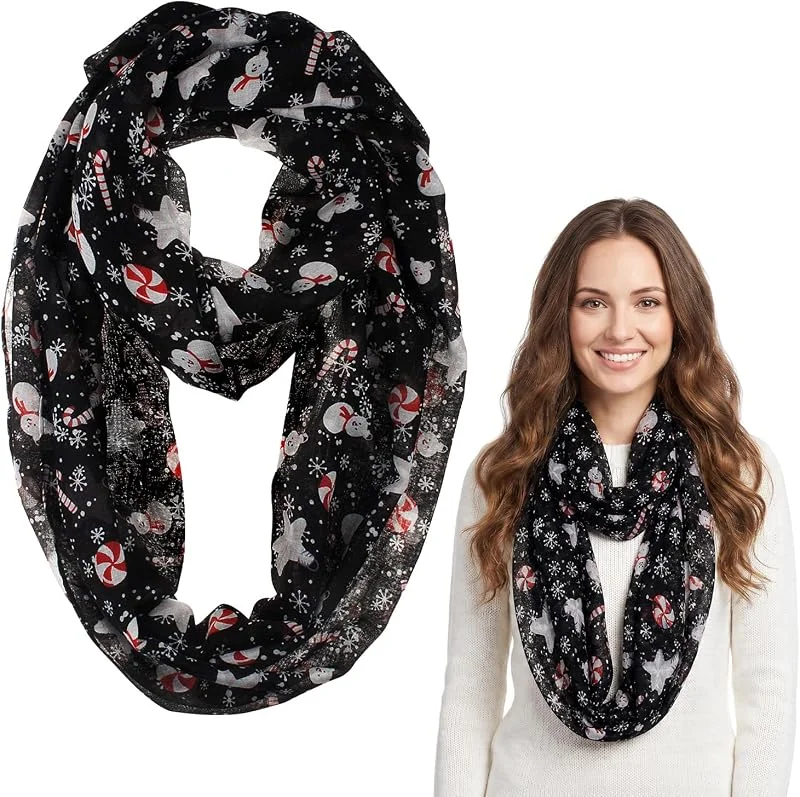 YUNHENTONG Bufanda Navideña, Navideñas Estampados Navideños Bufanda Infinita — Ropa Navidad