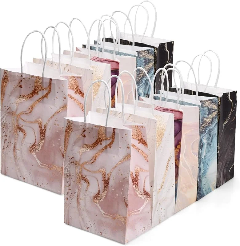 volumoon 10 Piezas Bolsas Regalo de Fiesta, Bolsa Regalo de Papel Kraft, Bolsas de Fiesta con Asas, Bolsas de Dulces, Bolsas de Papel Vistoso para Cumpleaños Graduación Bodas Navidad, 15x8x21CM — Envoltorio regalo